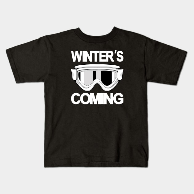 Winter's Coming Winter sports Kids T-Shirt by Foxxy Merch